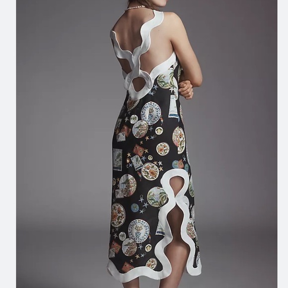 New FARM Rio Trip Souvenir Sleeveless Linen Scallop Trim Midi Dress - Picture 3 of 4